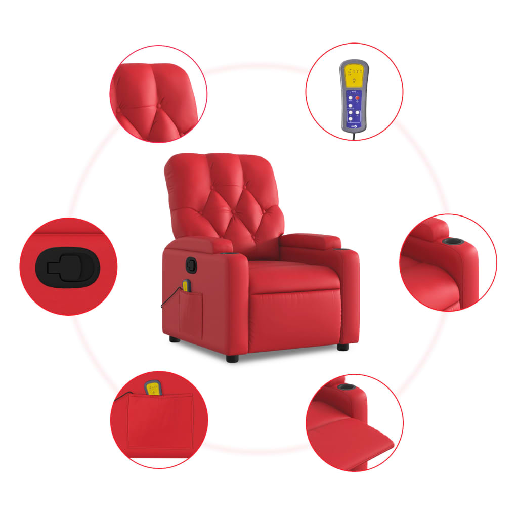 Poltrona de massagens reclinável couro artificial vermelho