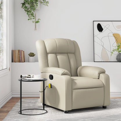 Poltrona Tapi com 6 Pontos de Massagens e Reclinação Manual em Couro Artificial - Creme - Design Moderno