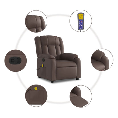 Poltrona Tapi com 6 Pontos de Massagens e Reclinação Manual em Couro Artificial - Castanho - Design Moderno