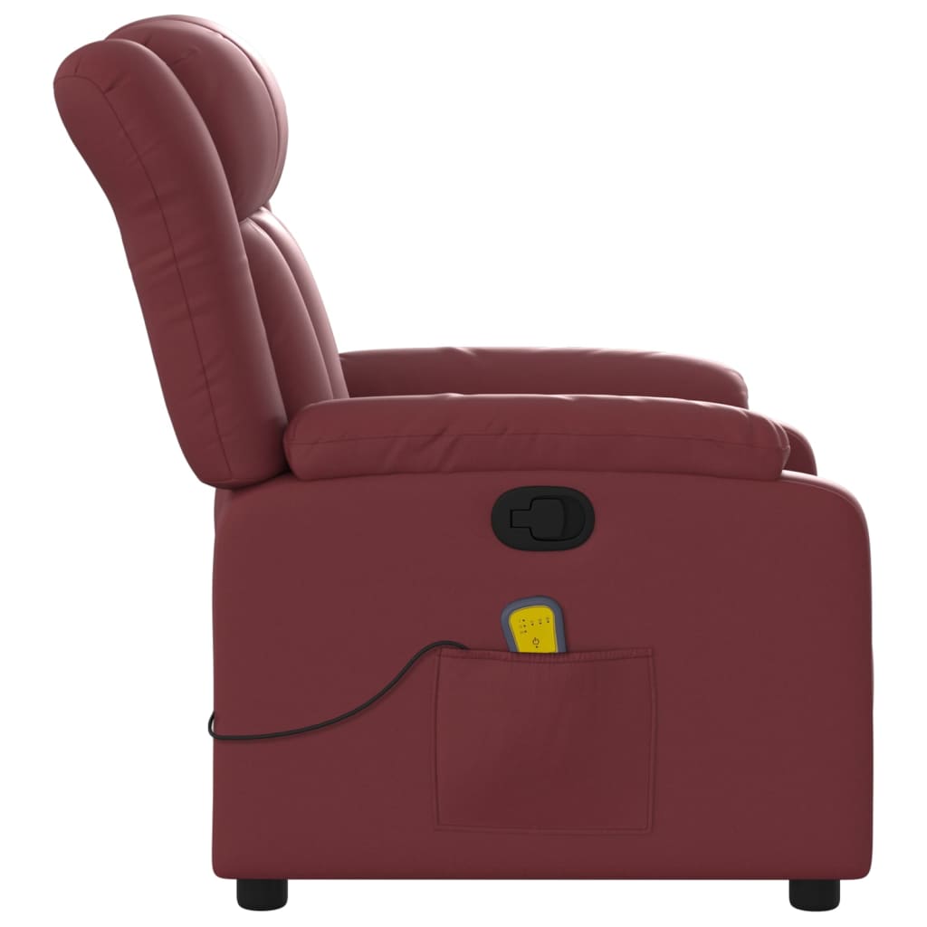 Poltrona Tapi com 6 Pontos de Massagens e Reclinação Manual em Couro Artificial - Vermelho Tinto - Design Moderno