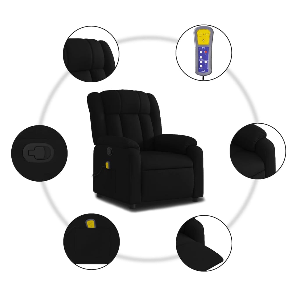 Poltrona Tapi com 6 Pontos de Massagens e Reclinação Manual em Tecido Respirável - Preto - Design Moderno