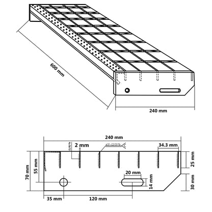 Degrau em grade 60x24x7 cm aço galvanizado