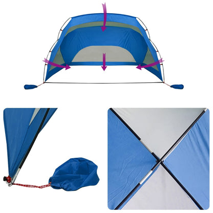 Tenda de praia 274x178x170/148 cm poliéster 185T azul-ciano