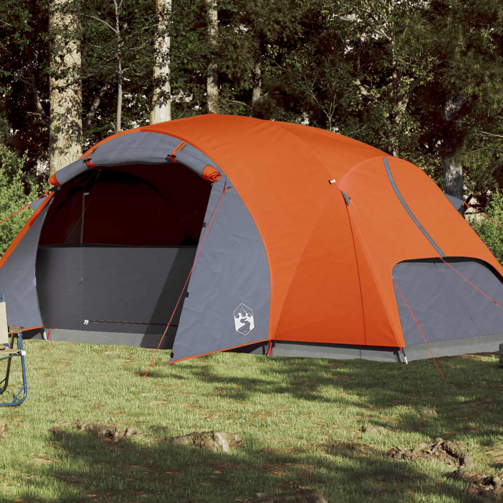 Tenda familiar ventilação cruzada 8 p impermeável cinza/laranja