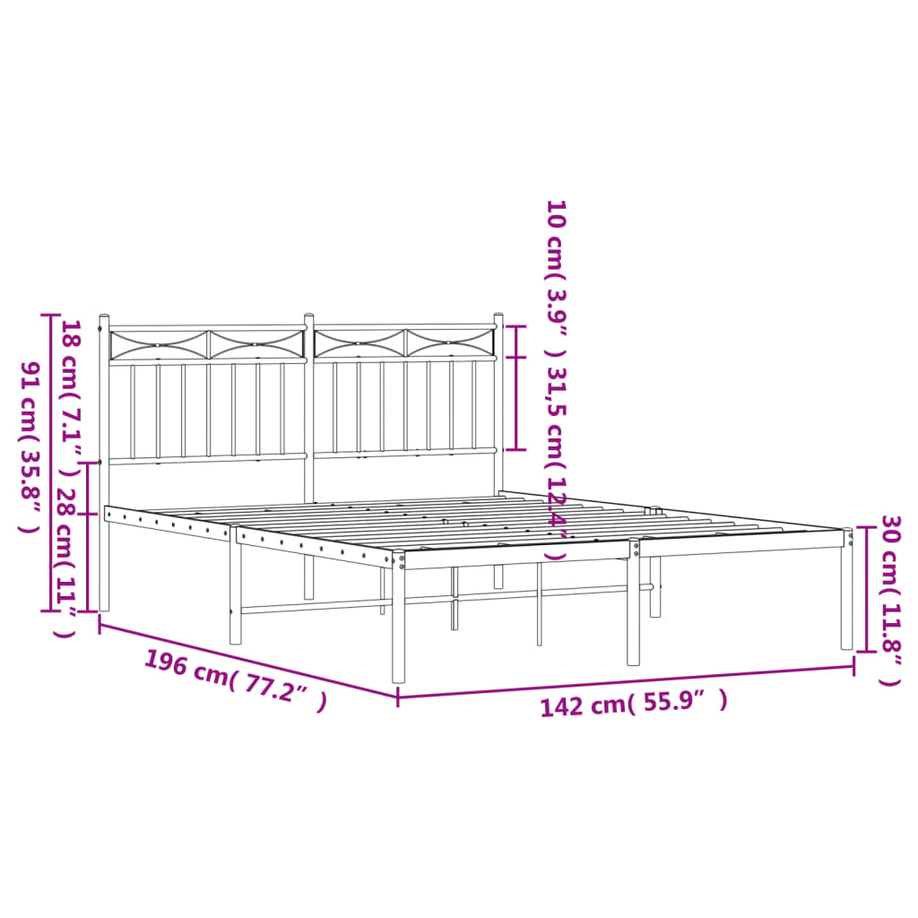 Estrutura de cama com cabeceira 135x190 cm metal preto