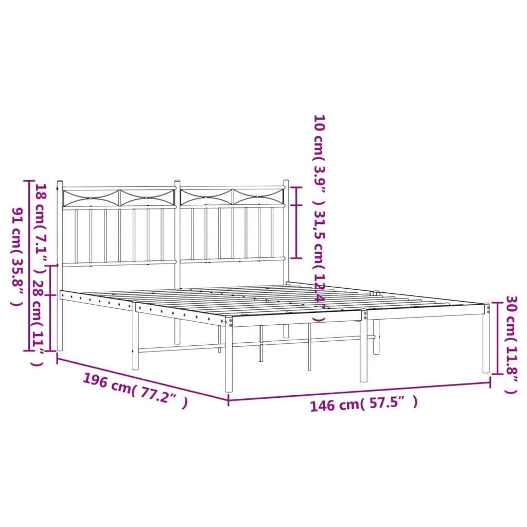 Estrutura de cama com cabeceira 140x190 cm metal preto