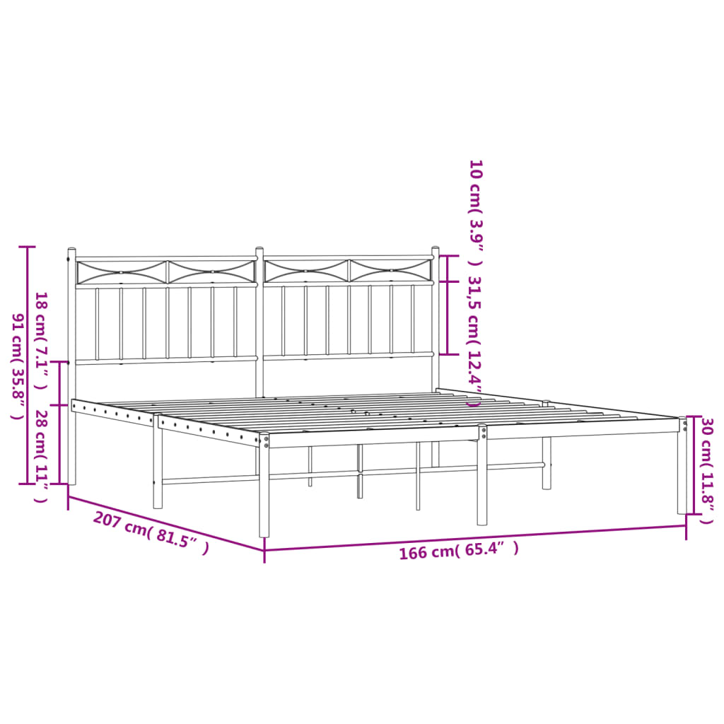 Estrutura de cama com cabeceira 160x200 cm metal preto