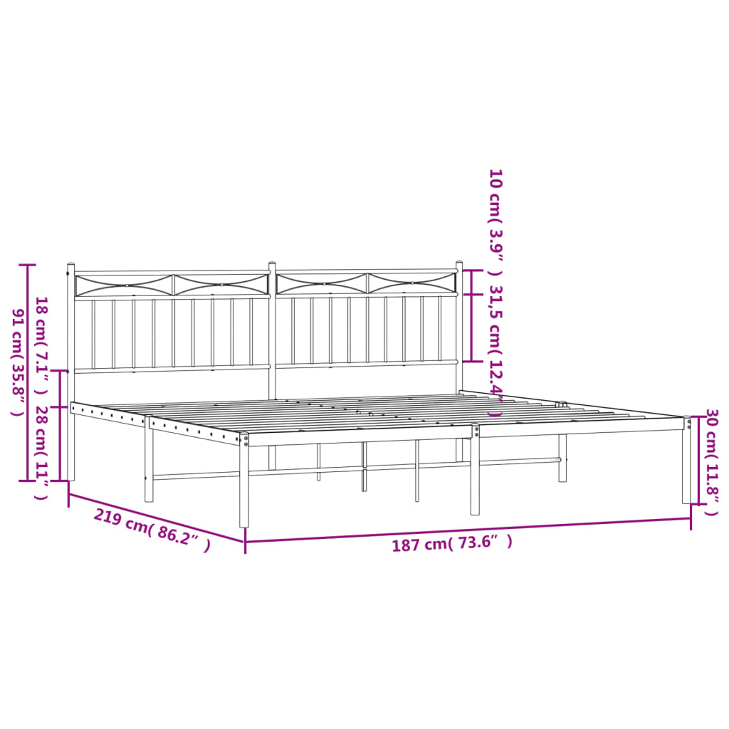 Estrutura de cama com cabeceira 183x213 cm metal preto