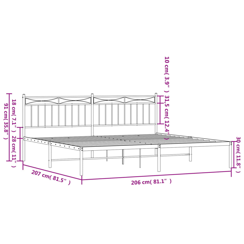 Estrutura de cama com cabeceira 200x200 cm metal preto