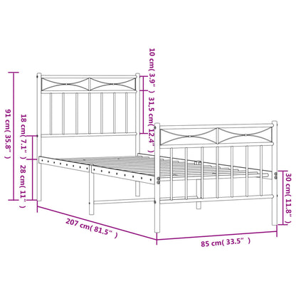 Estrutura de cama com cabeceira e pés 80x200 cm metal preto