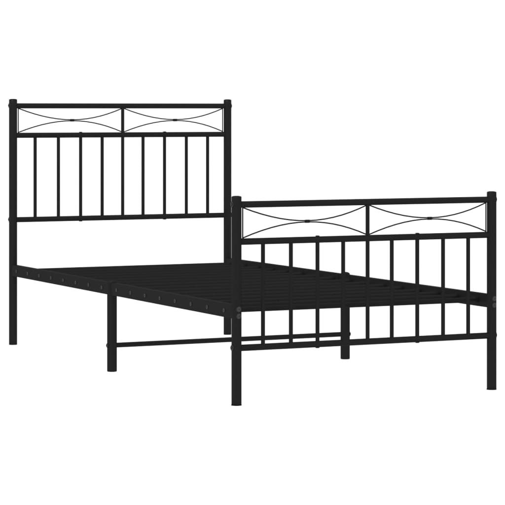 Estrutura de cama com cabeceira e pés 90x200 cm metal preto