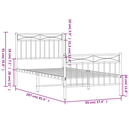 Estrutura de cama com cabeceira e pés 90x200 cm metal preto