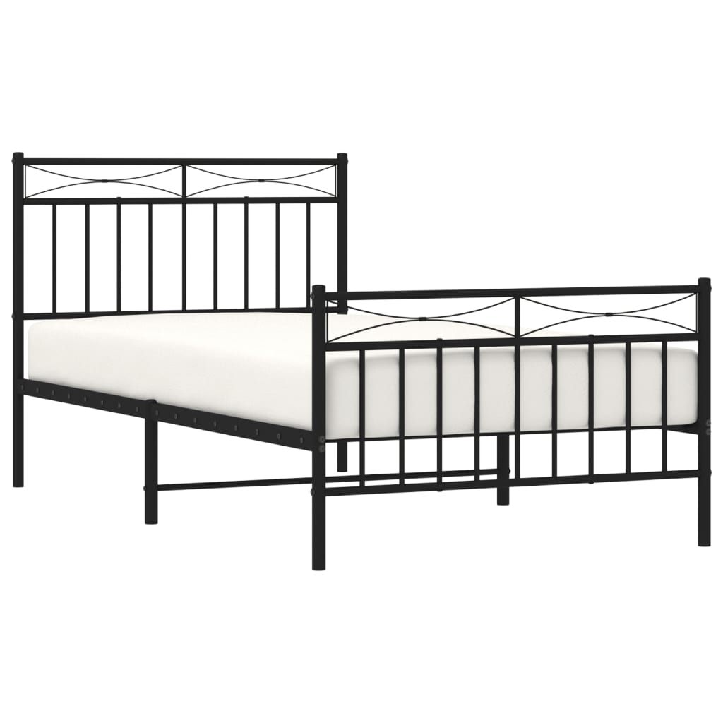 Estrutura de cama com cabeceira e pés 100x190 cm metal preto