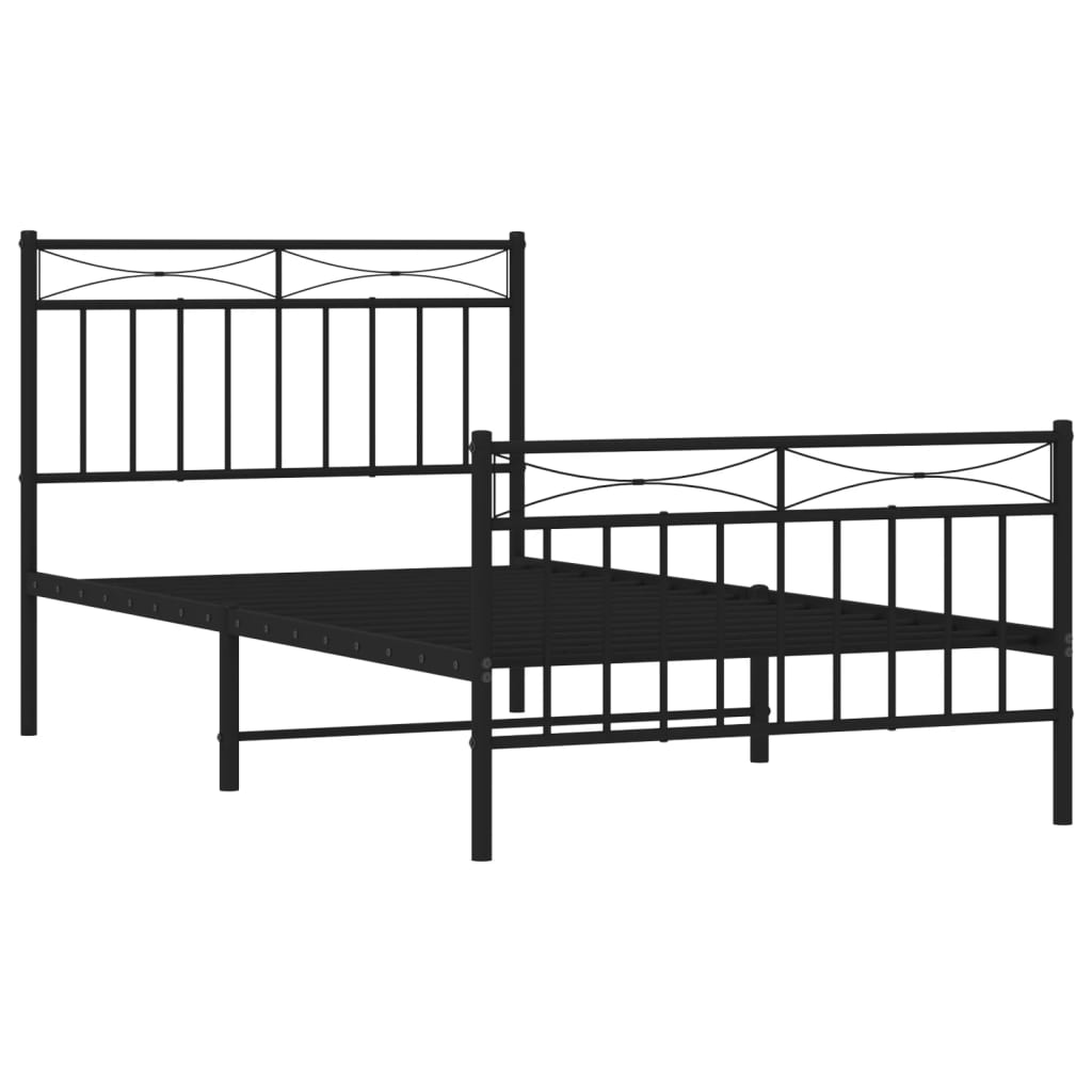 Estrutura de cama com cabeceira e pés 100x190 cm metal preto