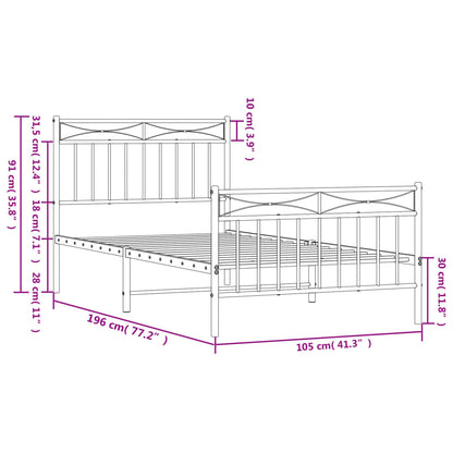 Estrutura de cama com cabeceira e pés 100x190 cm metal preto