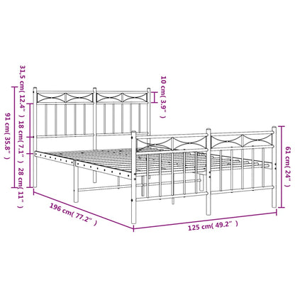 Estrutura de cama com cabeceira e pés 120x190 cm metal preto