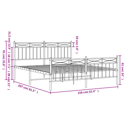 Estrutura de cama com cabeceira e pés 150x200 cm metal preto