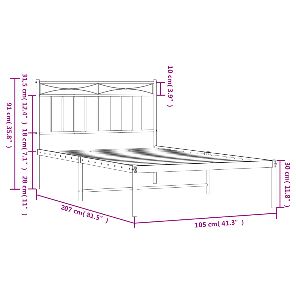 Estrutura de cama com cabeceira 100x200 cm metal branco