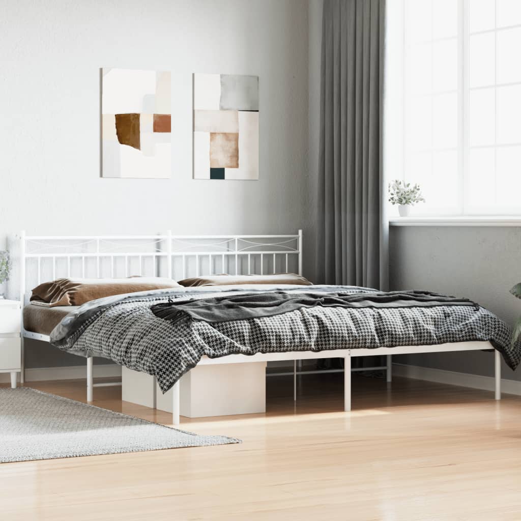 Estrutura de cama com cabeceira 200x200 cm metal branco