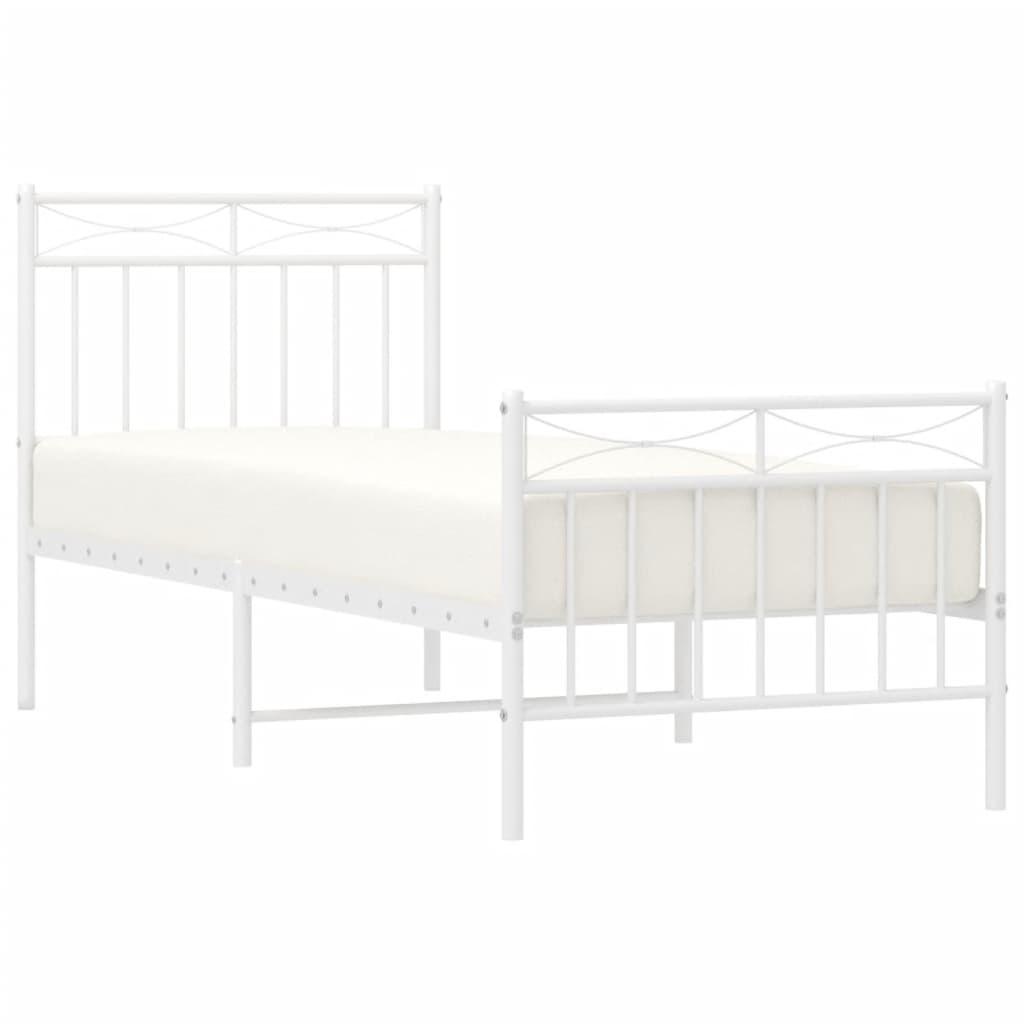 Estrutura de cama com cabeceira e pés 75x190 cm metal branco