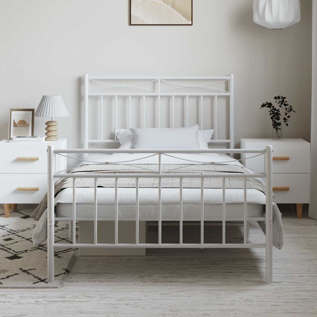 Estrutura de cama com cabeceira e pés 100x190 cm metal branco