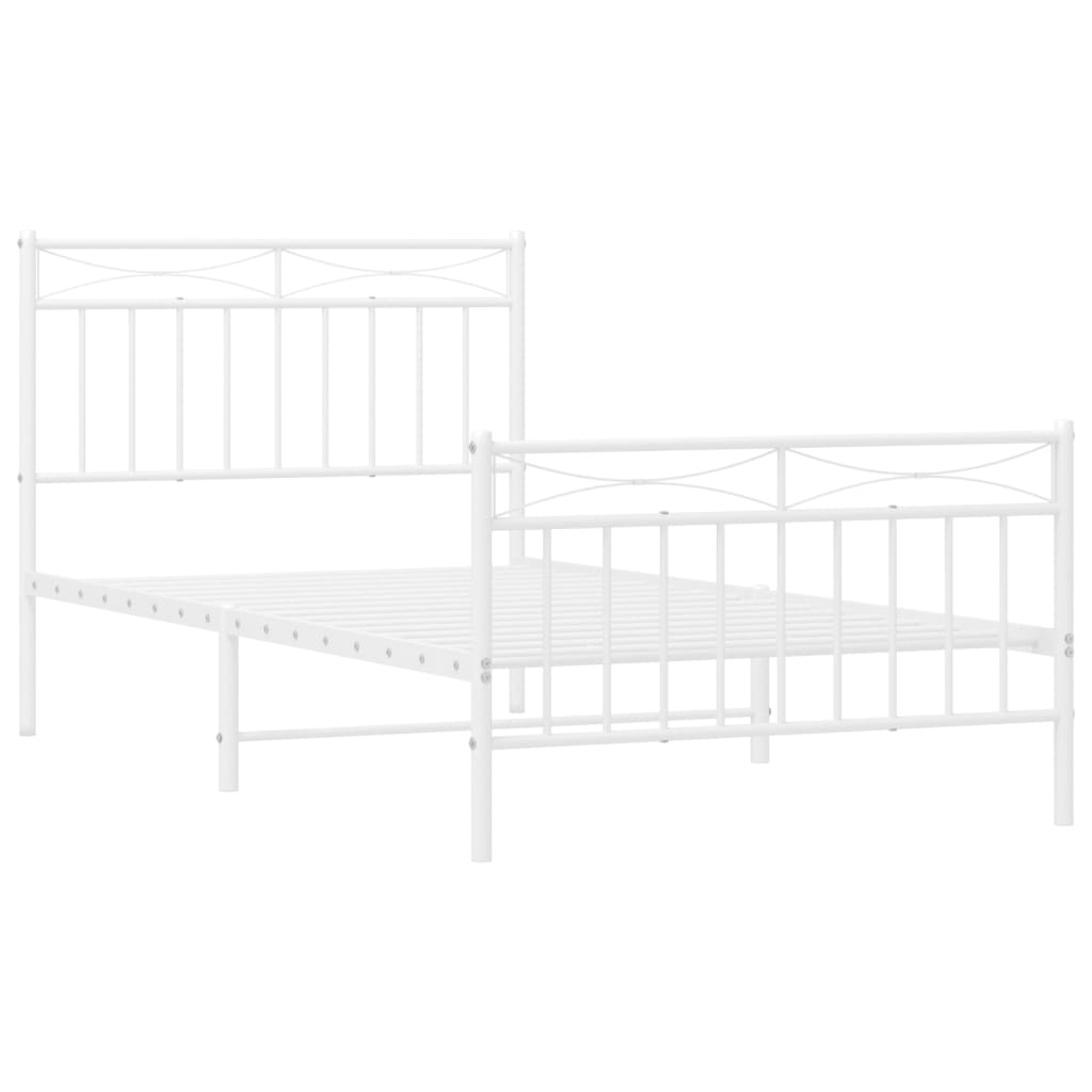 Estrutura de cama com cabeceira e pés 100x190 cm metal branco