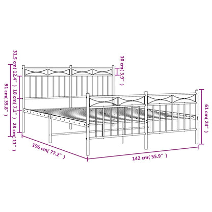 Estrutura de cama com cabeceira e pés 135x190 cm metal branco