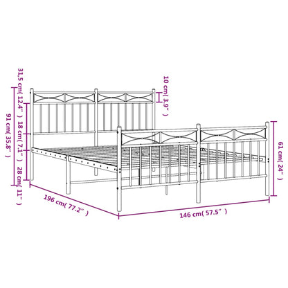 Estrutura de cama com cabeceira e pés 140x190 cm metal branco