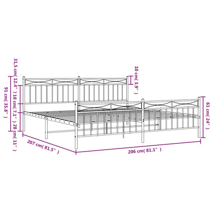 Estrutura de cama com cabeceira e pés 200x200 cm metal branco