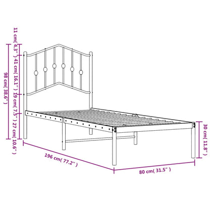 Estrutura de cama com cabeceira 75x190 cm metal preto