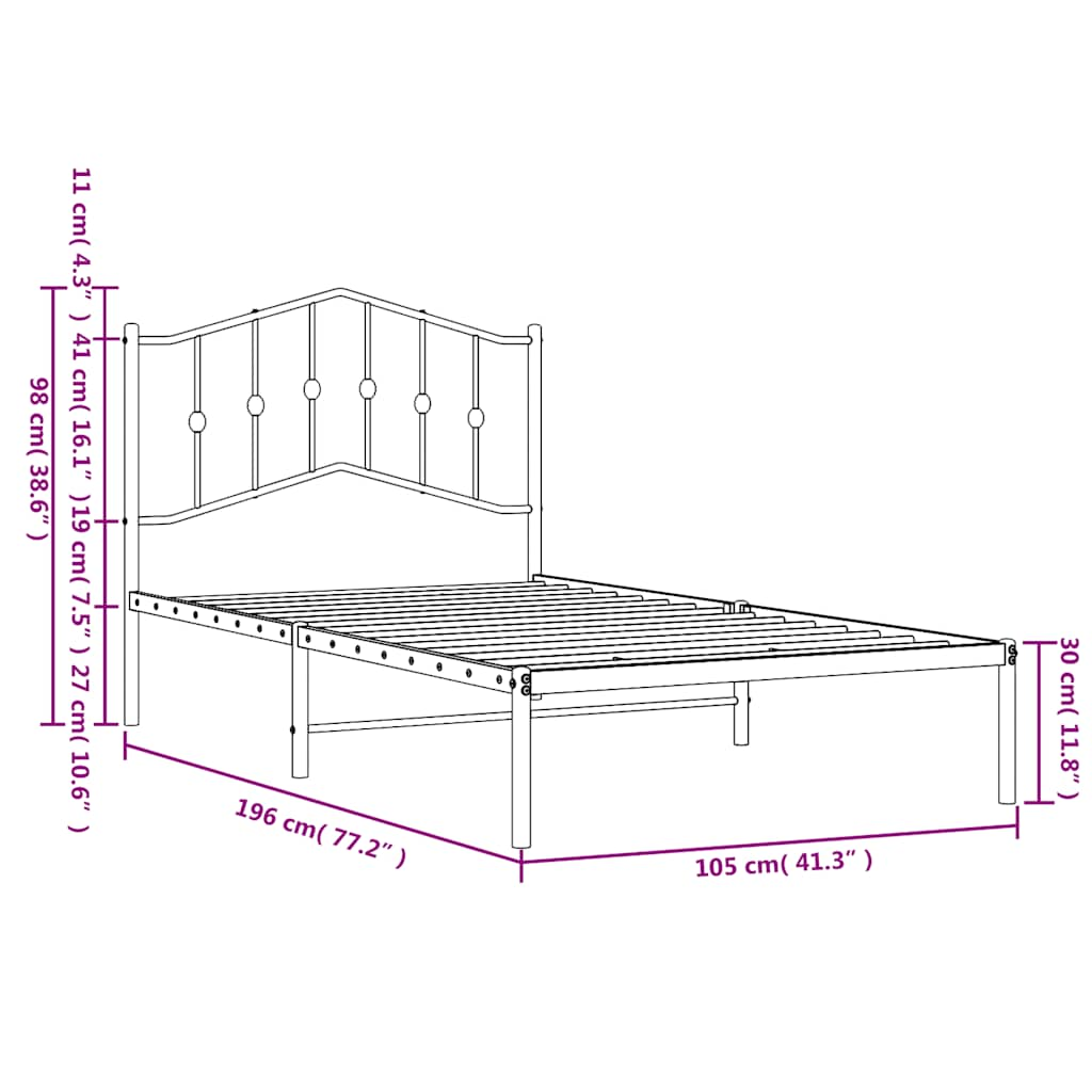 Estrutura de cama com cabeceira 100x190 cm metal preto