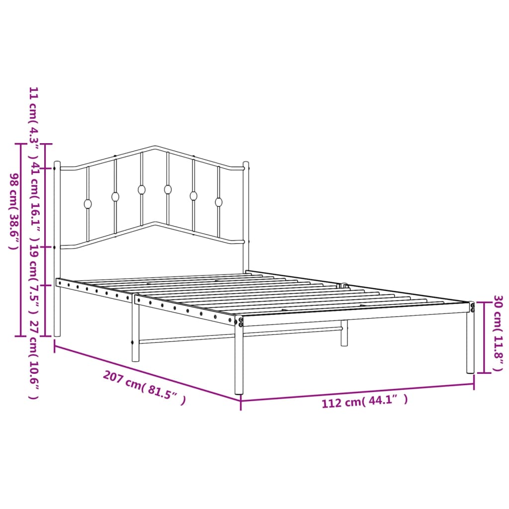 Estrutura de cama com cabeceira 107x203 cm metal preto