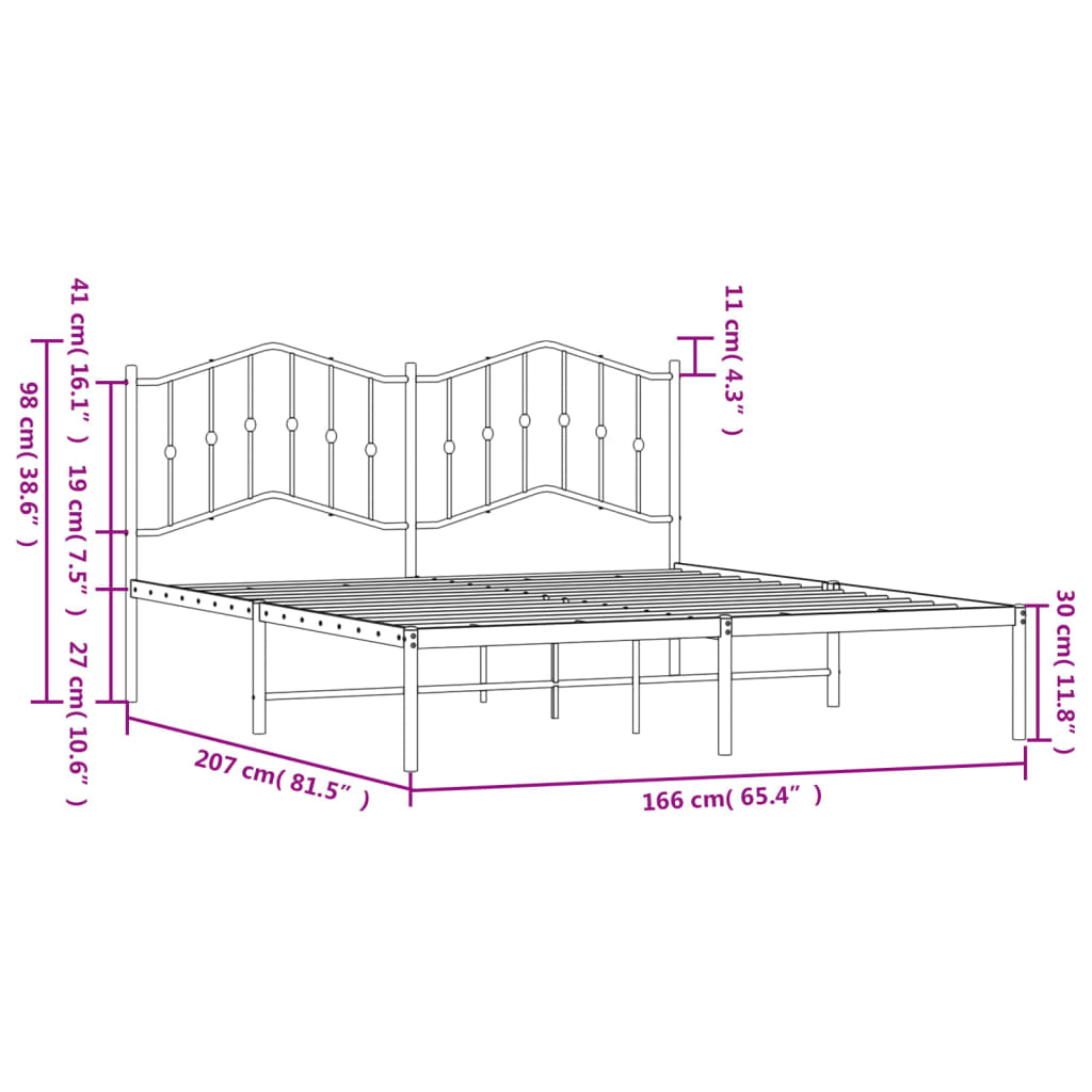 Estrutura de cama com cabeceira 160x200 cm metal preto