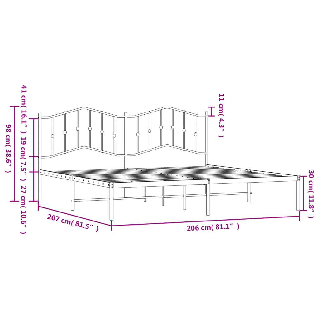 Estrutura de cama com cabeceira 200x200 cm metal preto