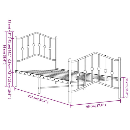 Estrutura de cama com cabeceira e pés 90x200 cm metal preto