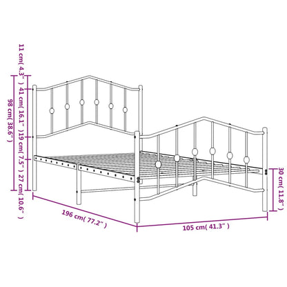 Estrutura de cama com cabeceira e pés 100x190 cm metal preto