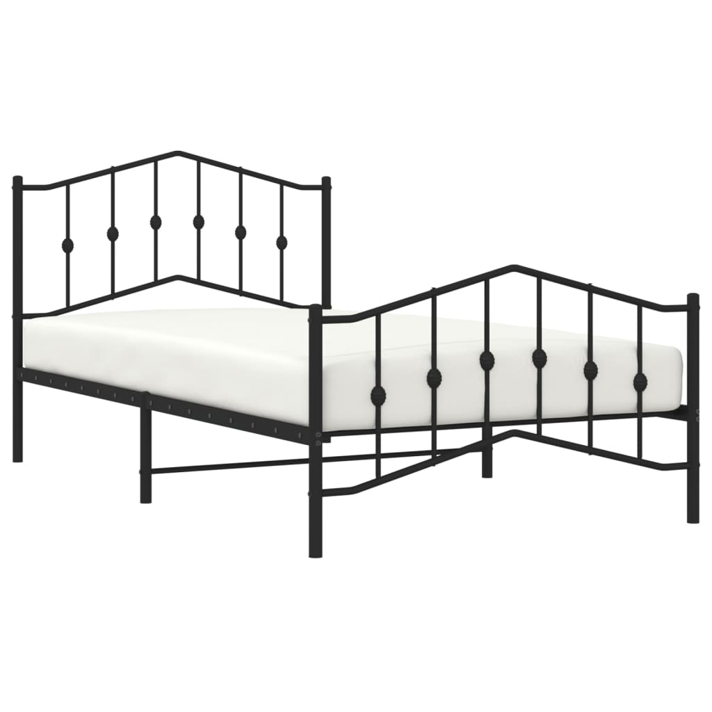 Estrutura de cama com cabeceira e pés 107x203 cm metal preto