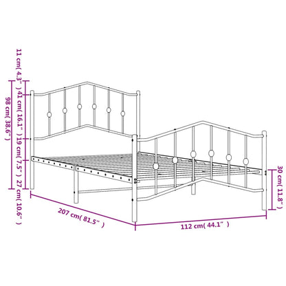 Estrutura de cama com cabeceira e pés 107x203 cm metal preto