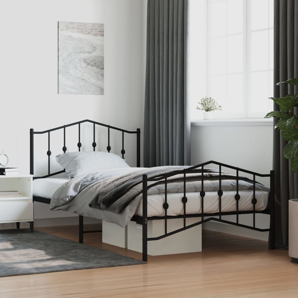 Estrutura de cama com cabeceira e pés 107x203 cm metal preto