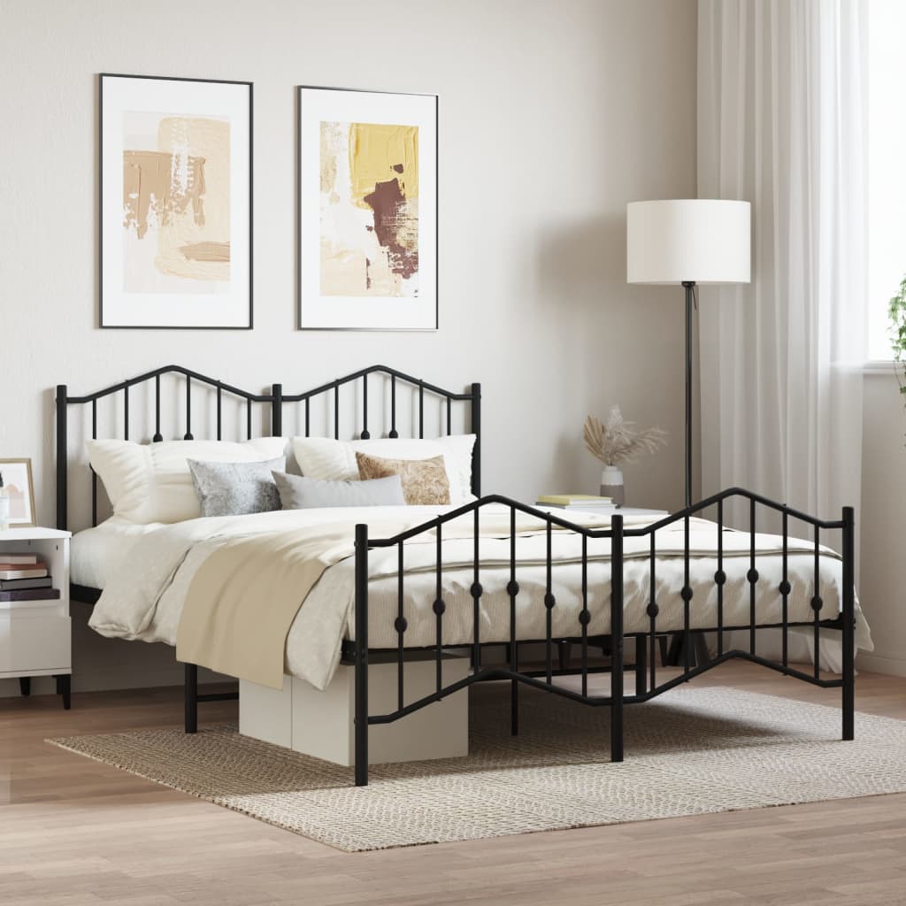 Estrutura de cama com cabeceira e pés 135x190 cm metal preto