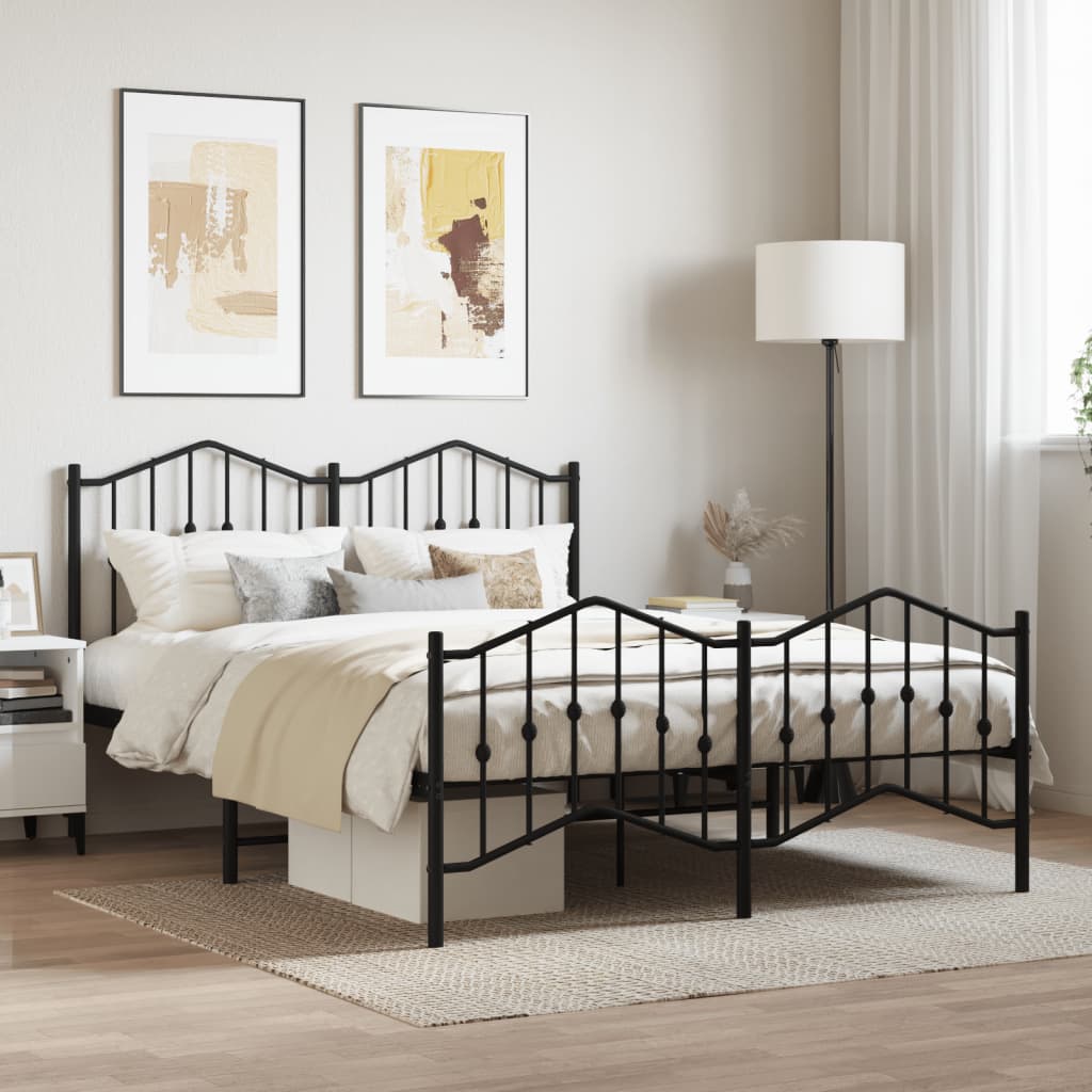 Estrutura de cama com cabeceira e pés 140x190 cm metal preto