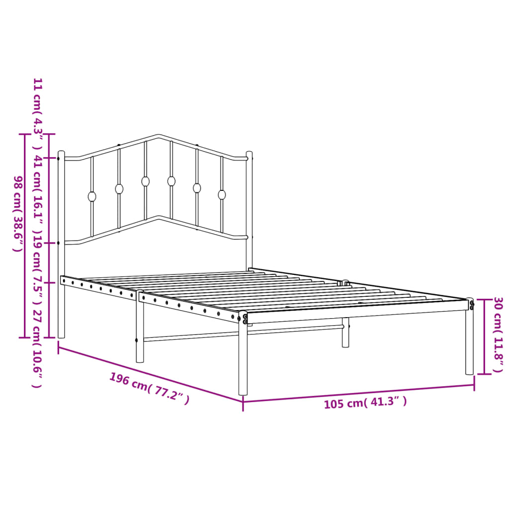 Estrutura de cama com cabeceira 100x190 cm metal branco