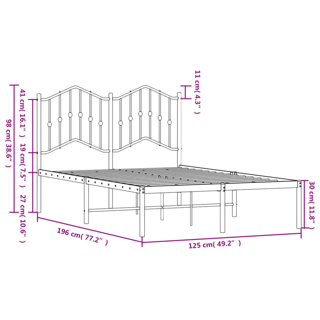 Estrutura de cama com cabeceira 120x190 cm metal branco