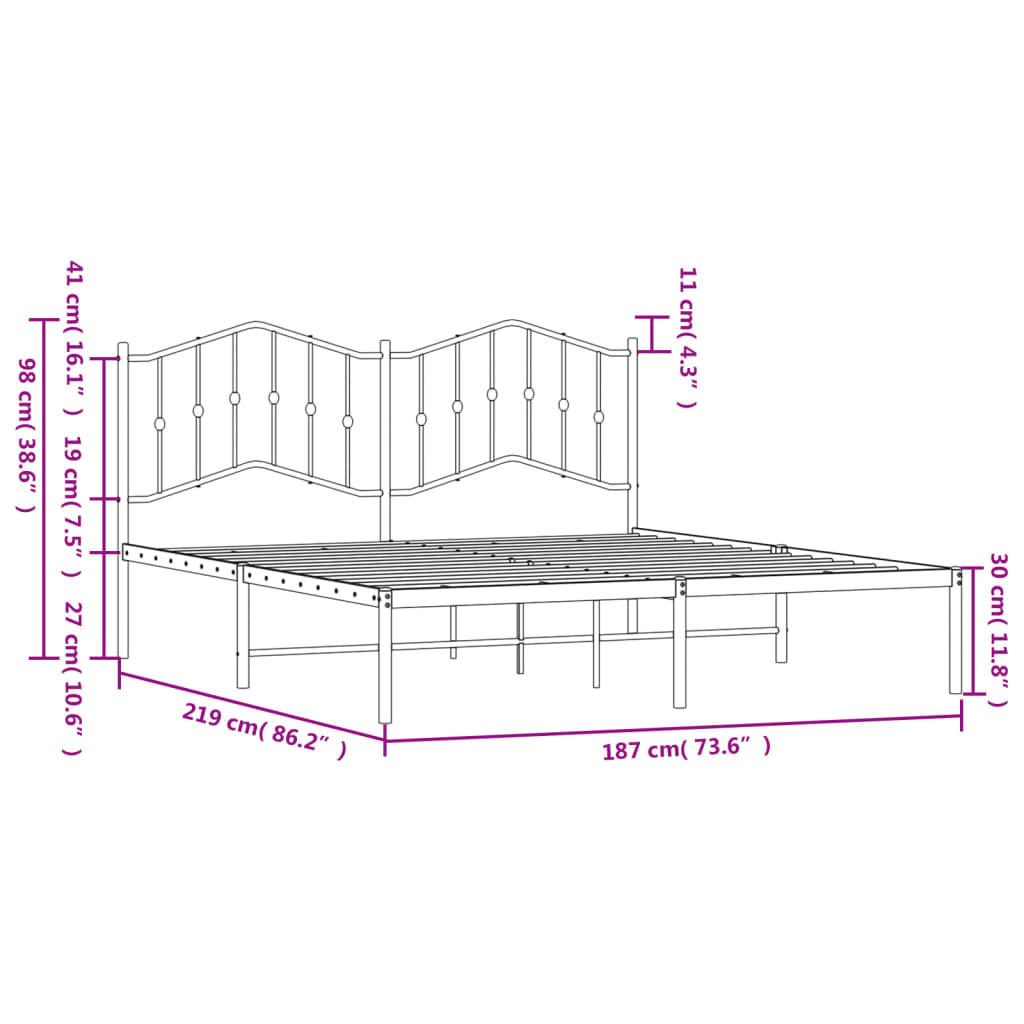 Estrutura de cama com cabeceira 183x213 cm metal branco