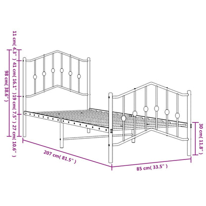 Estrutura de cama com cabeceira e pés 80x200 cm metal branco