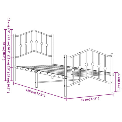 Estrutura de cama com cabeceira e pés 90x190 cm metal branco