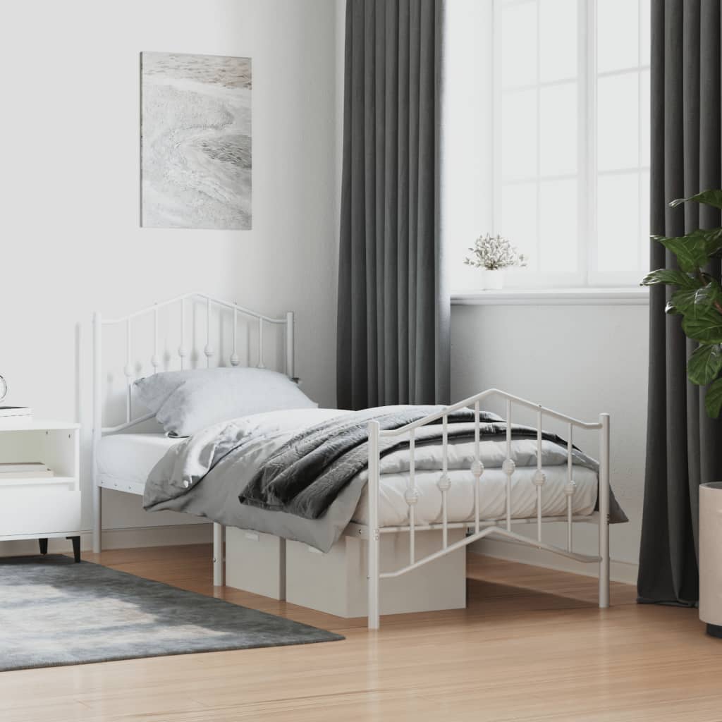 Estrutura de cama com cabeceira e pés 90x190 cm metal branco