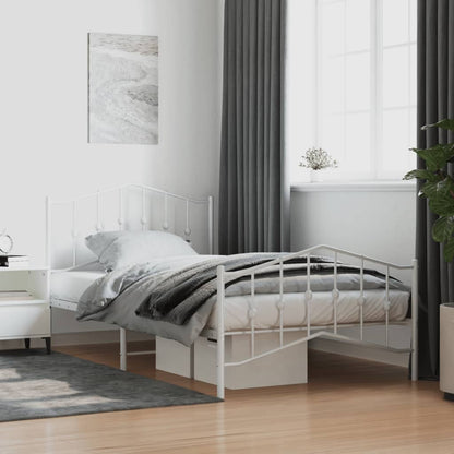 Estrutura de cama com cabeceira e pés 107x203 cm metal branco