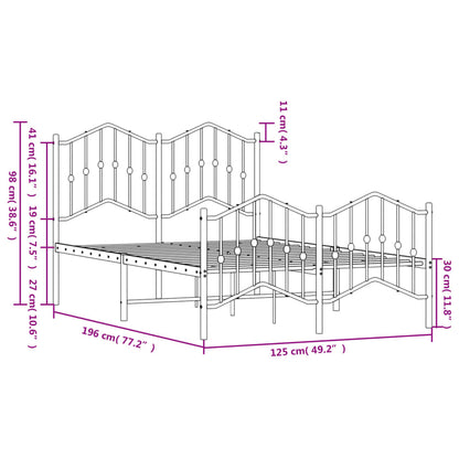 Estrutura de cama com cabeceira e pés 120x190 cm metal branco