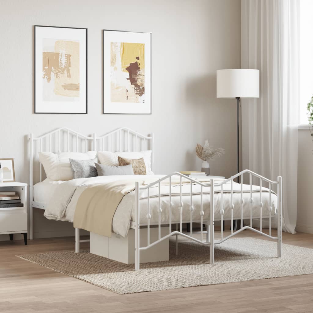 Estrutura de cama com cabeceira e pés 120x190 cm metal branco